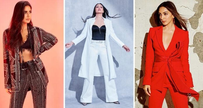 Deepika Padukone, Katrina Kaif, and Sonakshi Sinha in pantsuits