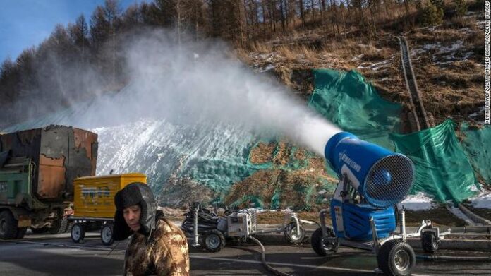 Artificial snow machines China claims to be hosting the most environmentally friendly Olympics ever.